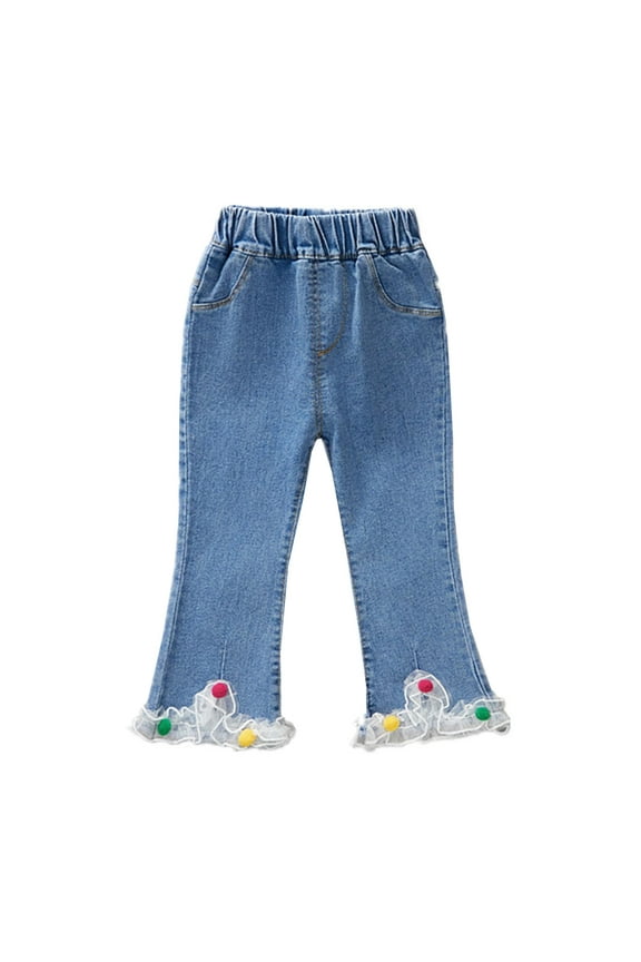 Toddler Girl's Jeans Stretch Relaxed Fit Denim Trousers High Waisted Flared Pants
