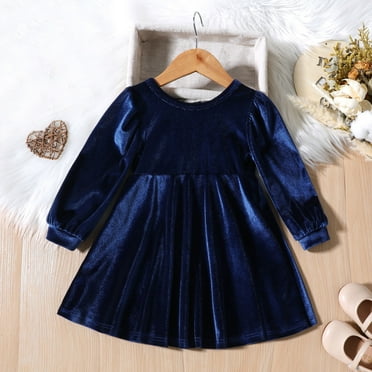 WOYY Toddler Girl's Long Sleeve Dresses Solid Color Bowknot Hollow Out A-Line Dress