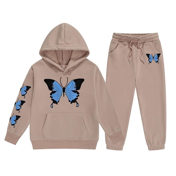 WOYY Toddler Girl's Outfits Butterfly Print Hoodie Sweatpants Set Active Tracksuit, Sizes 2-13