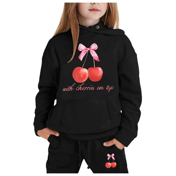 WOYY Toddler Girl's Outfits Cherry Print Pullover Hoodie Jogger Pants Kids Sport Sweatsuit