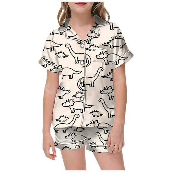WOYY Toddler Girl's Pajamas Dinosaur Print Nightwear Clothes Set, 2-Piece, Sizes 2-13T