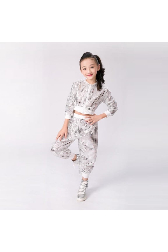 Toddler Girl's Sequin Glitter Outfits Party Carnival Dance Jacket Pants 2Pcs Sets