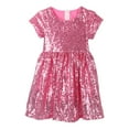 thumbnail image 1 of WOYY Toddler Girl's Sequin T-Shirt Dress Solid Color Short Sleeved Round Neck Dresses, 1 of 8