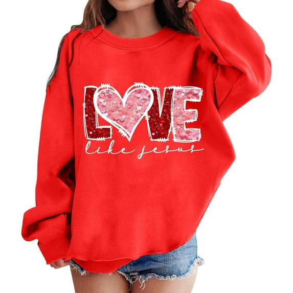 WOYY Toddler Girl's Valentine's Day Sweatshirt Graphic Crewneck Long Sleeve Pullover Tops