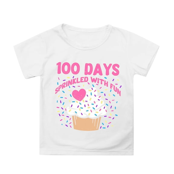 WOYY Toddler Girls 100 Days Of School T-Shirt Short Sleeve Crew Neck T Shirt, Sizes 3-4T