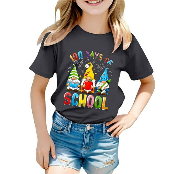 WOYY Toddler Girls 100 Days of School T-Shirt Loose Short Sleeved T Shirt Kids Graphic Tee