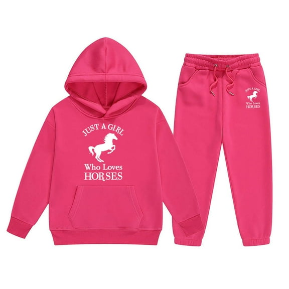 WOYY Toddler Girls 2 Piece Horse Graphic Hoodie Jogger Pants Outfits, Sizes 2-3T