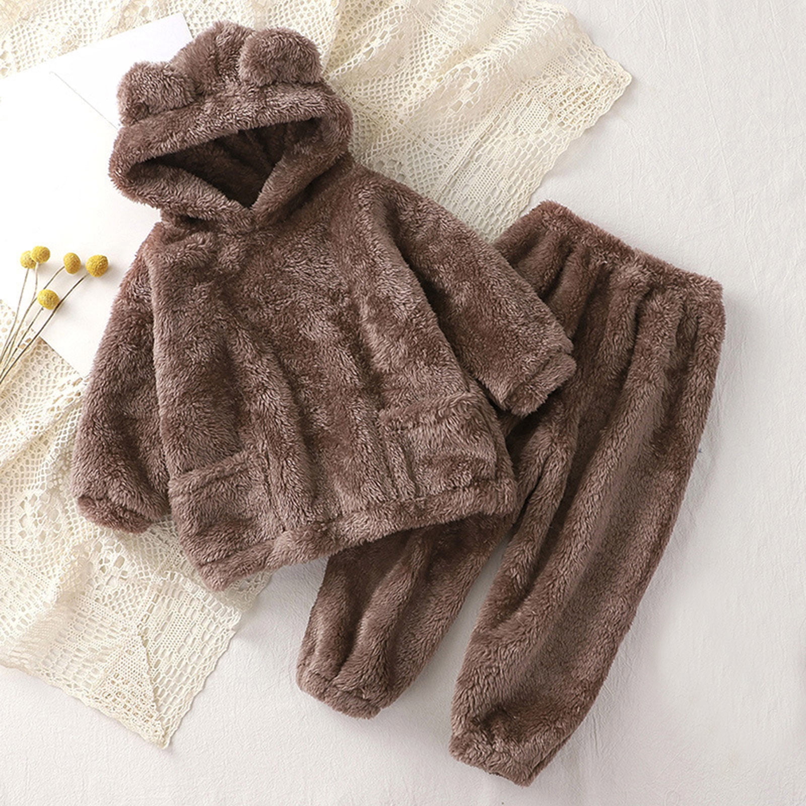 WOYY Toddler Girls 2Pcs Outfits Winter Warm Bear Ear Hoodie + Pants Clothes Set