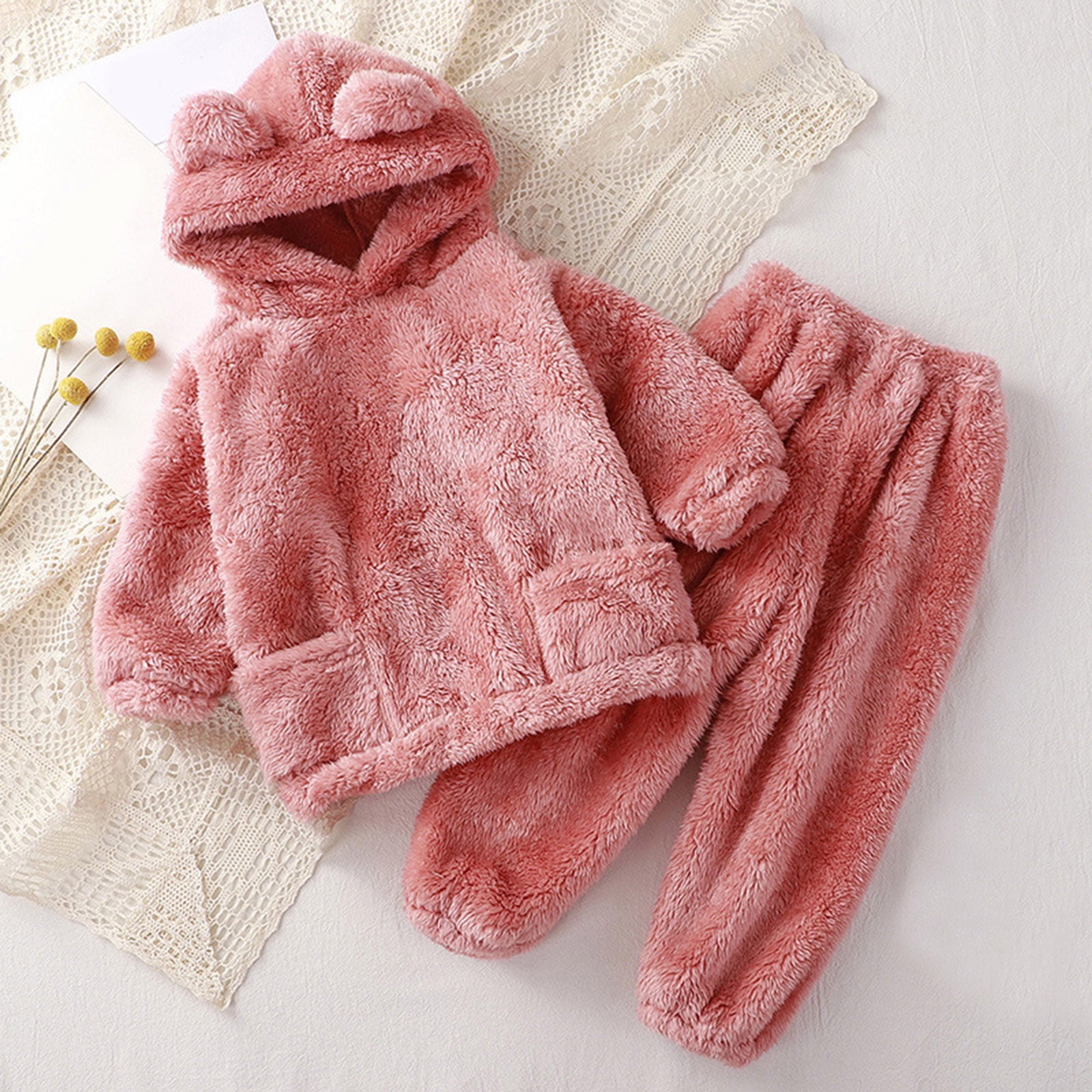 WOYY Toddler Girls 2Pcs Outfits Winter Warm Bear Ear Hoodie + Pants Clothes Set