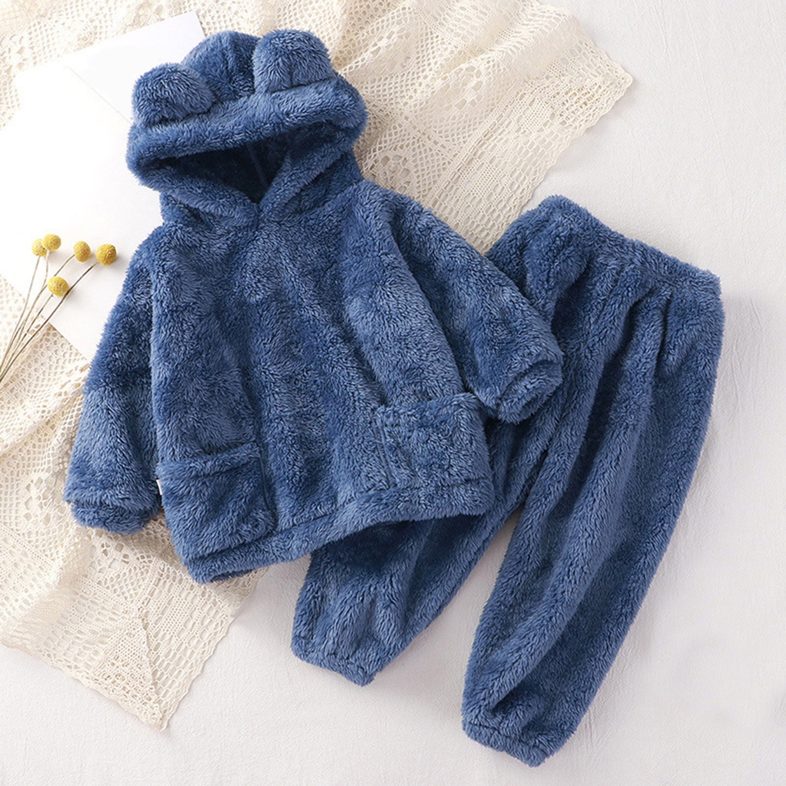 WOYY Toddler Girls 2Pcs Outfits Winter Warm Bear Ear Hoodie + Pants Clothes Set