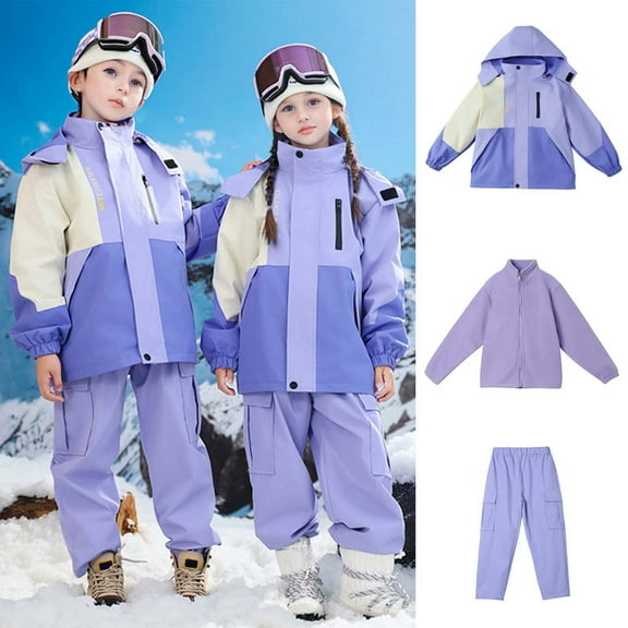WOYY Toddler Girls 3Pcs Ski Suit Waterproof Jacket Solid Coat Cargo Pants Snowsuits