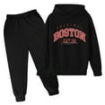 thumbnail image 1 of WOYY Toddler Girls Active Outfits Boston Printed Hoodie Pants Kids Casual Sport Pantsuit, 1 of 2