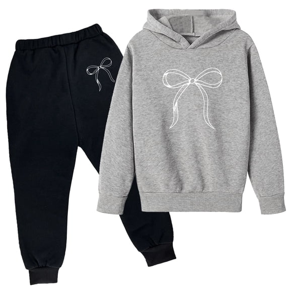WOYY Toddler Girls Active Outfits Bow Print Casual Hoodie Joggers Sweat Suit, Sizes 3-4T