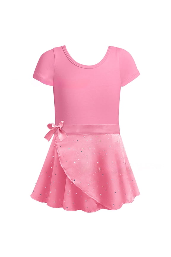 Toddler Girls Ballet Dance Leotard Dress Short Sleeve Gymnastics Leotard, Sizes 3-4