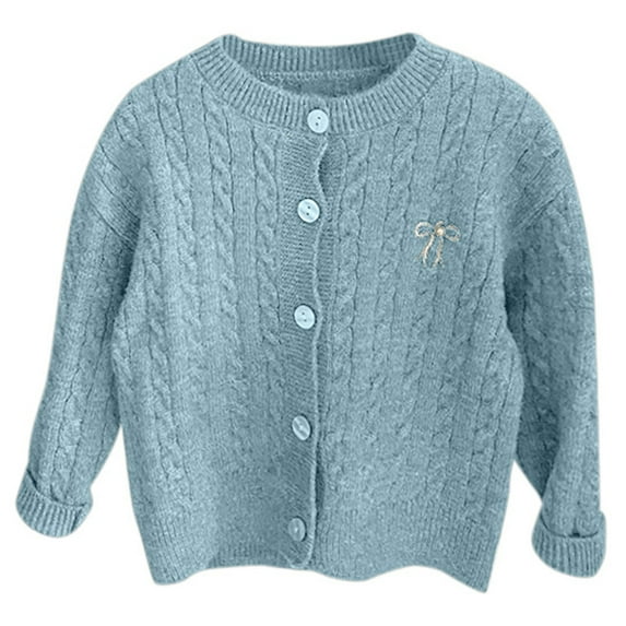 WOYY Toddler Girls Bow Cardigan Sweater Button-Down Round Neck Knitted Coat Soft Sweater