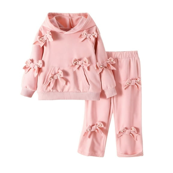 WOYY Toddler Girls Bow Hoodie Sweatpants Outfits Kids Solid Casual Sweatsuit, Sizes 3-4T