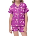 thumbnail image 1 of WOYY Toddler Girls Bow Outfit Set Short Sleeve Button Shirt Shorts Sleepwear, Sizes 4-5T, 1 of 3