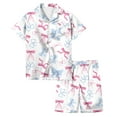 thumbnail image 1 of WOYY Toddler Girls Bow Print Short Sleeve Button Shirt Shorts Pajamas Set, Sizes 3-4T, 1 of 4