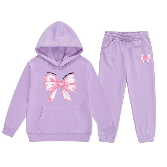 WOYY Toddler Girls Bow Sweatsuit Casual Hoodie Sweatpants Outfits, Sizes 2-3T
