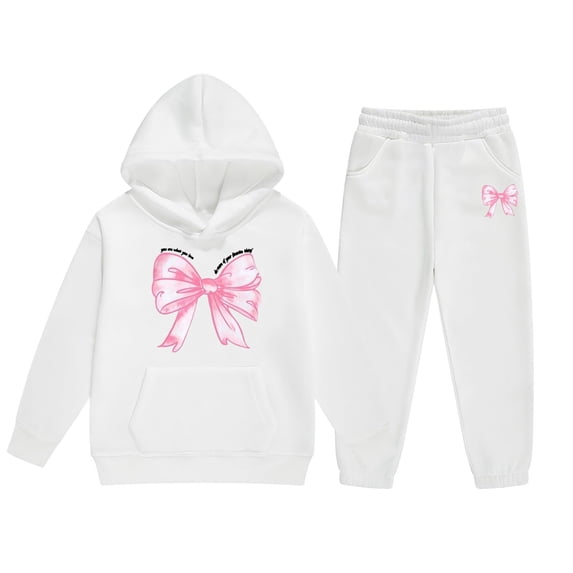 WOYY Toddler Girls Bow Sweatsuit Casual Hoodie Sweatpants Outfits, Sizes 2-3T