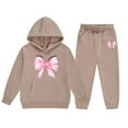 thumbnail image 1 of WOYY Toddler Girls Bow Sweatsuit Casual Fleece Hoodie Sweatpants Outfits, Sizes 3-4T, 1 of 3