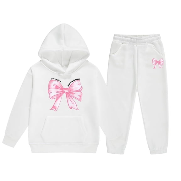WOYY Toddler Girls Bow Sweatsuit Casual Hoodie Sweatpants Outfits, Sizes 3-4T
