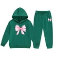 thumbnail image 1 of WOYY Toddler Girls Bow Sweatsuit Casual Hoodie Sweatpants Outfits, Sizes 4-5T, 1 of 3