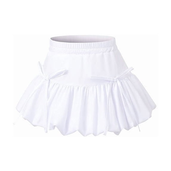 WOYY Toddler Girls Bubble Skater Skirt School Preppy Bowknot Skirt with Built-In Shorts, White