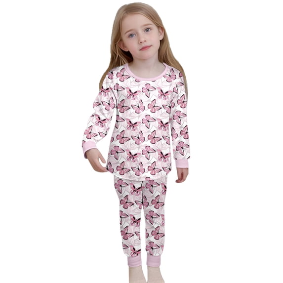 WOYY Toddler Girls Butterfly Outfits Long Sleeve Top Pants Sleepwear Set, Sizes 2-3T