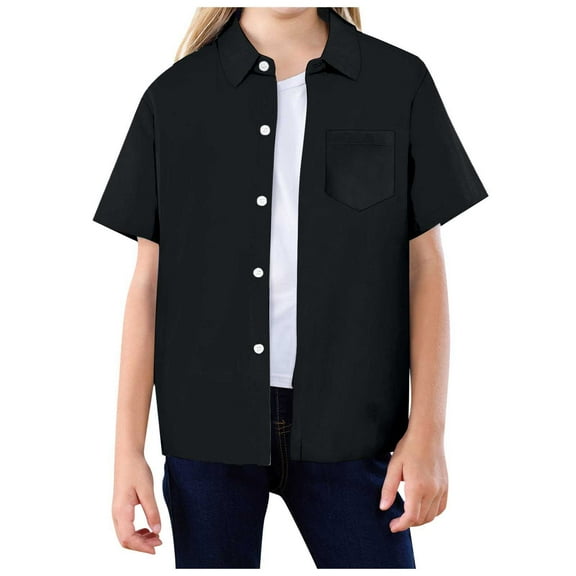 WOYY Toddler Girls Button Up Shirt Solid Color Short Sleeve Casual Shirt, Sizes 3-4Y