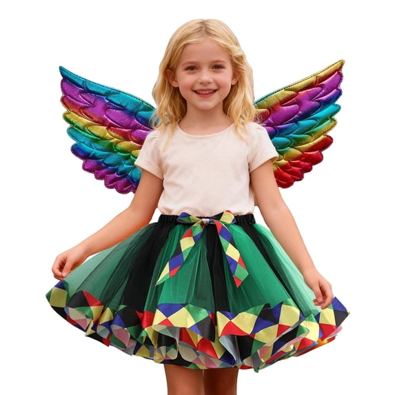 WOYY Toddler Girls Carnival Performance Tutu Skirt Party Dance Skirt Wings Outfits, Sizes 2-4
