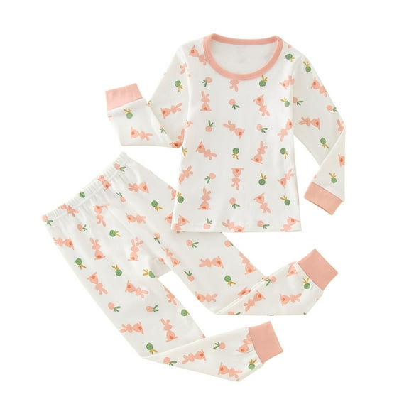 WOYY Toddler Girls Cartoon Bunny Pajamas Cotton Soft Sleepwear Outfits Homewear Pj Sets