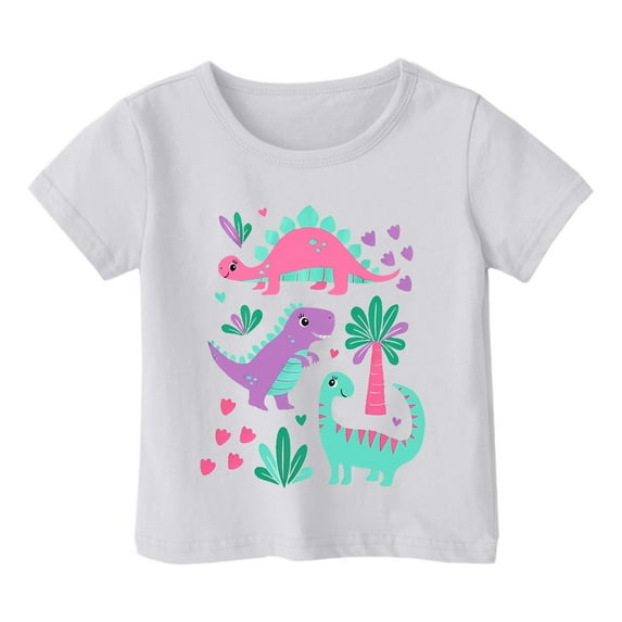 WOYY Toddler Girls Cartoon Dinosaur T-Shirt Short Sleeve Round Neck T Shirt Casual Tee