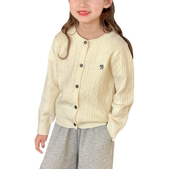 WOYY Toddler Girls Casual Cardigan Sweater Casual Knit Long Sleeve Coat, Sizes 2-14