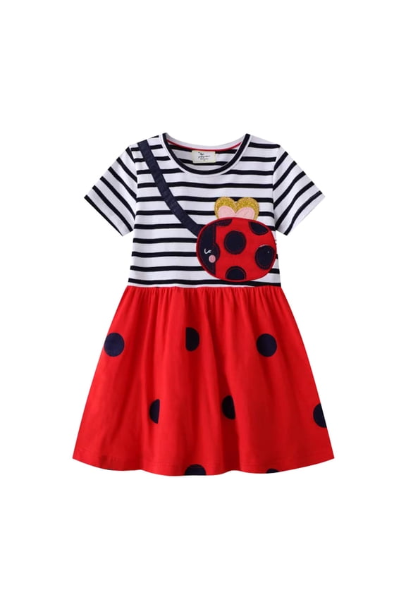 Toddler Girls Casual Dress Ladybug Print Short Sleeve Dress Playwear, Sizes 4-5Y
