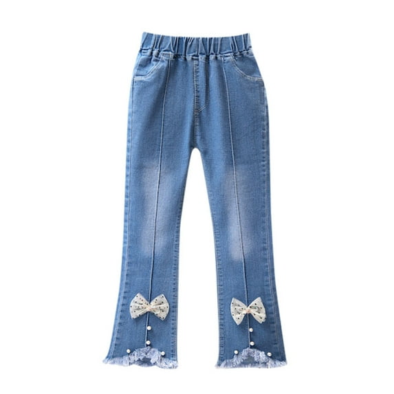 WOYY Toddler Girls Casual Jeans Elastic Waist Bow Denim Pants Spring Autumn Trousers