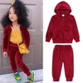 thumbnail image 1 of WOYY Toddler Girls Casual Outfits Unisex Solid Warm Fleece Sweatsuits Hoodie + Sweatpants, 1 of 5