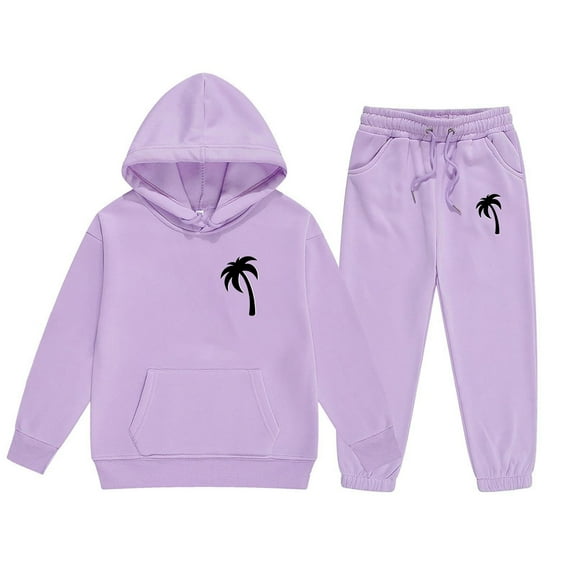 WOYY Toddler Girls Casual Sweatsuit Palm Print Long Sleeve Hoodie Pants Set, Sizes 2-3T