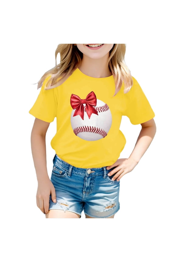 Toddler Girls Casual T Shirt Baseball Printed Short Sleeve T-Shirt Summer Sport Tee Shirt