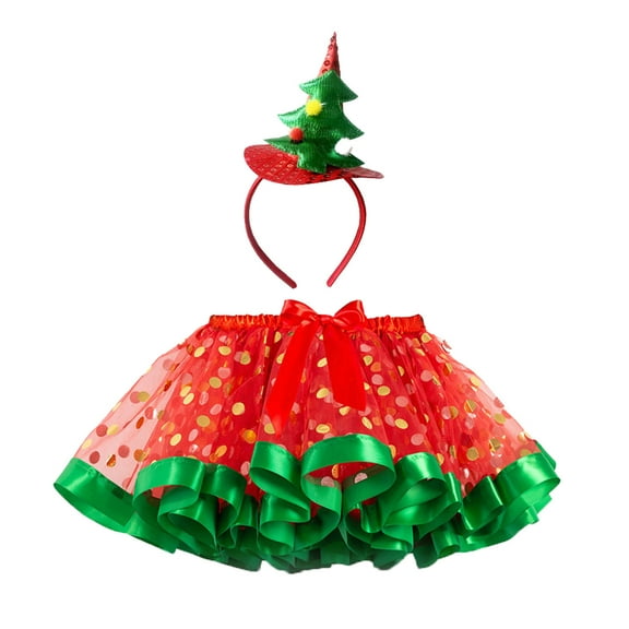 WOYY Toddler Girls Christmas Dance Party Tutu Skirt Pettiskirt with Hairband, Sizes 2-11