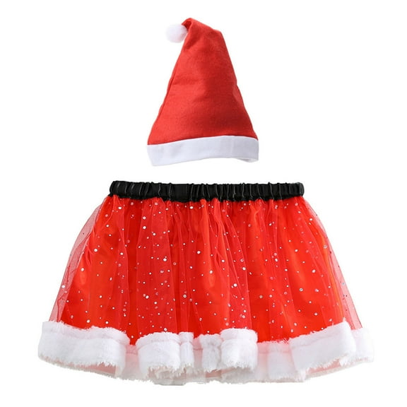 WOYY Toddler Girls Christmas Party Tutu Skirt Performance Tulle Skirt with Hat, Sizes 2-8