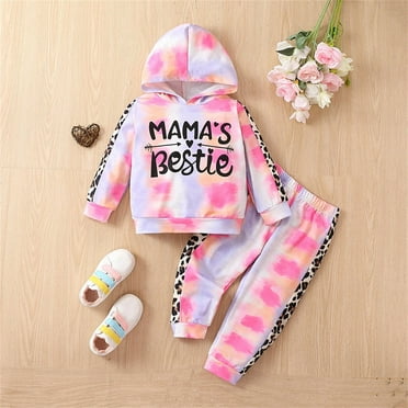 WOYY Toddler Girls Clothes Sets Letter Tie Dyed Hoodie + Sweatpants Casual Sports Outfits