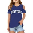 thumbnail image 1 of WOYY Toddler Girls Cold Shoulder Tshirt New York Printed Short Sleeve T Shirt, Sizes 3-12, 1 of 5