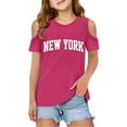 thumbnail image 1 of WOYY Toddler Girls Cold Shoulder Tshirt New York Printed Short Sleeve T Shirt, Sizes 3-12, 1 of 5