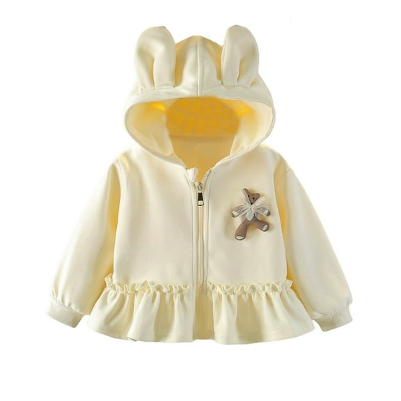WOYY Toddler Girls Cute Bunny Hooded Coat Zip Up Ruffle Outerwear Jacket, Sizes 2-3T