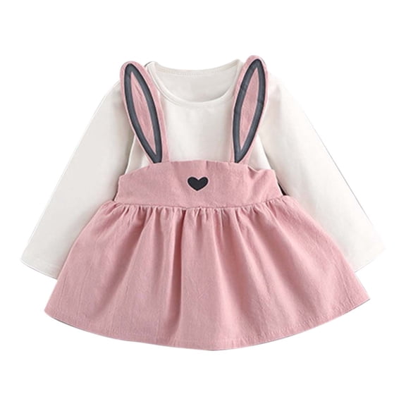 WOYY Toddler Girls Cute Bunny Long Sleeve Romper Cotton Casual Soft Dress, Sizes 2-3T