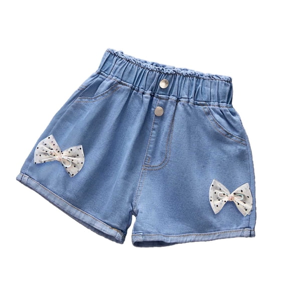 WOYY Toddler Girls Cute Pull On Denim Shorts Bow High Rise Lightweight Jean Shorts, Black