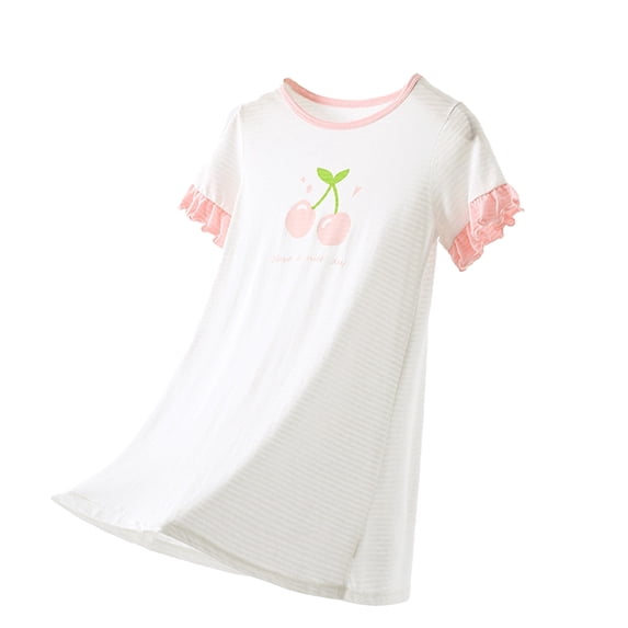 WOYY Toddler Girls Cute Short Sleeve Nightgown Breathable Sleepshirt Soft Loungewear Dress