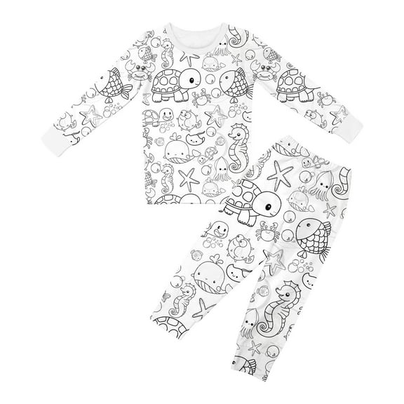 WOYY Toddler Girls DIY Hand Painted Pajamas Ocean Animal Long Sleeve Sleepwear, Sizes 2-10