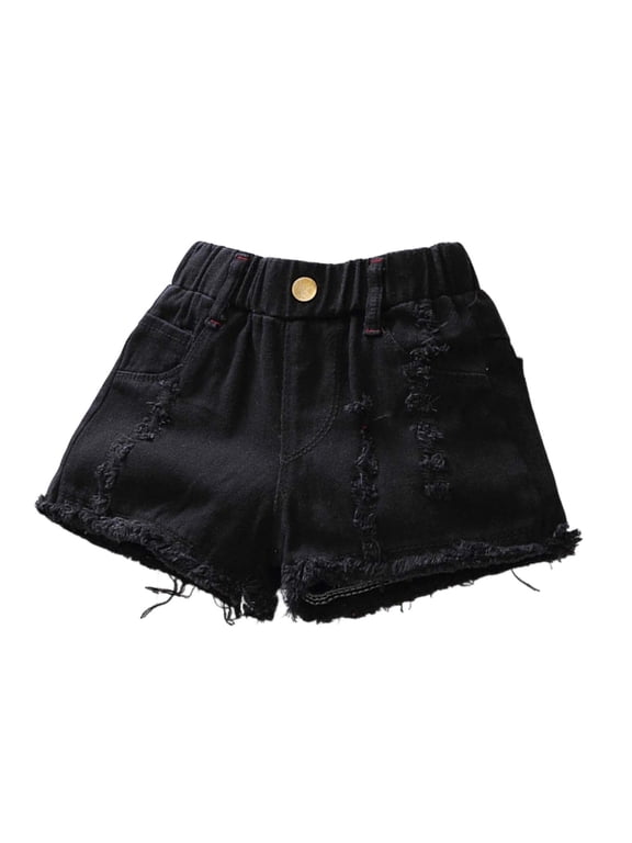 Toddler Girls Elastic Waist Ripped Jean Shorts Summer Casual Black Distressed Denim Shorts